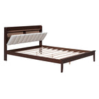 Letto imbottito con piattaforma grigio/noce con LED e USB | Matrimoniale francese / Matrimoniale standard | Posti letto 1-2