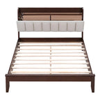 Letto imbottito con piattaforma grigio/noce con LED e USB | Matrimoniale francese / Matrimoniale standard | Posti letto 1-2