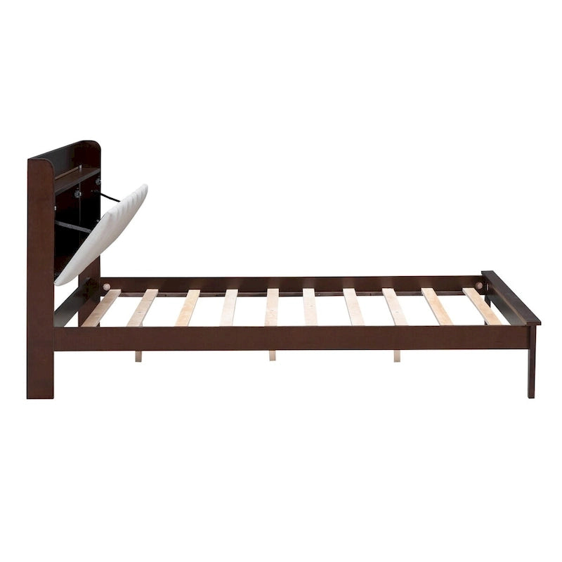Letto imbottito con piattaforma grigio/noce con LED e USB | Matrimoniale francese / Matrimoniale standard | Posti letto 1-2