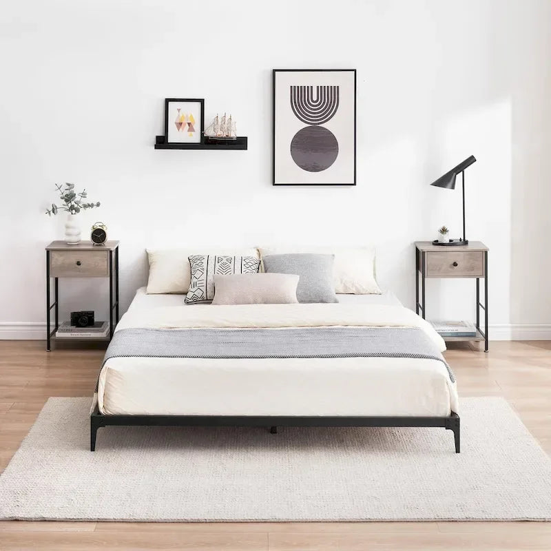Struttura Letto a Piattaforma in Metallo Nero – Nessuna Rete a Molle, Supporto a 6/12 Gambe, Singolo/Matrimoniale/Queen