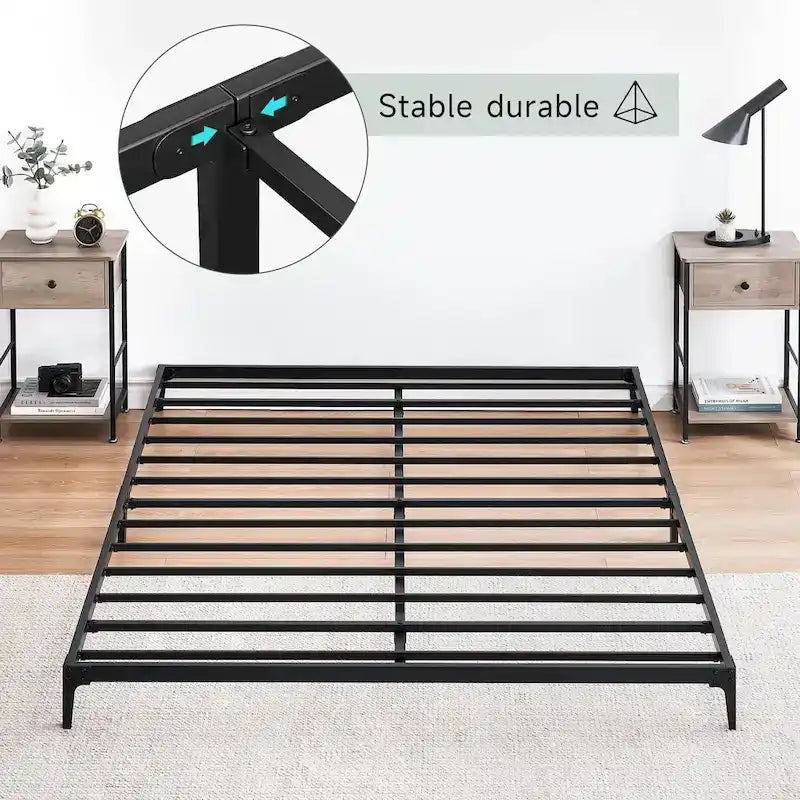 Struttura Letto a Piattaforma in Metallo Nero – Nessuna Rete a Molle, Supporto a 6/12 Gambe, Singolo/Matrimoniale/Queen