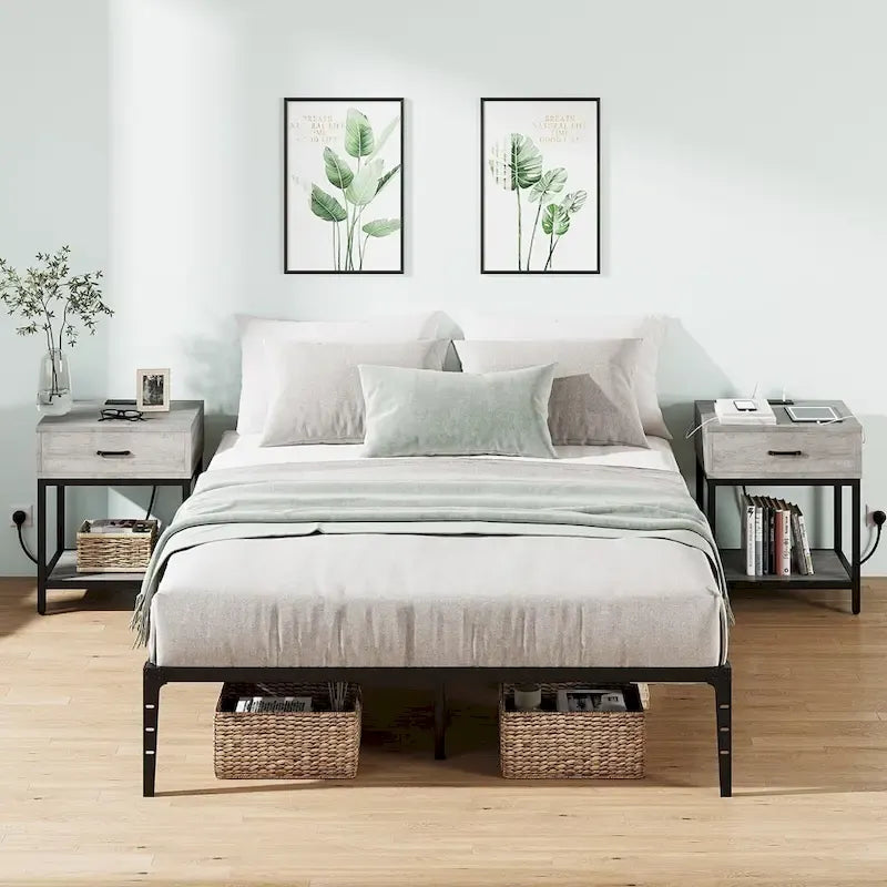 Struttura Letto a Piattaforma in Metallo Nero – Nessuna Rete a Molle, Supporto a 6/12 Gambe, Singolo/Matrimoniale/Queen