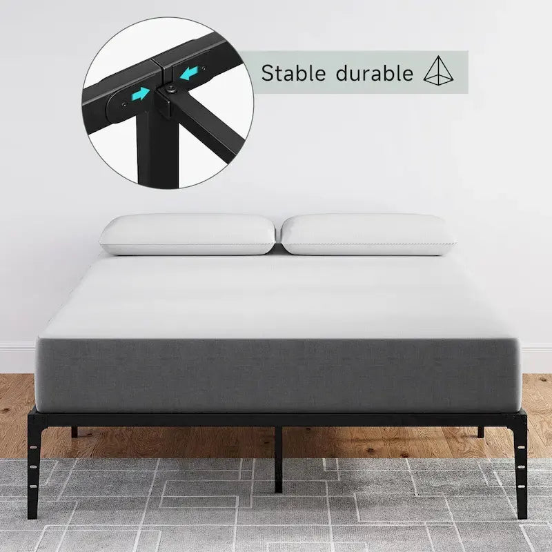 Struttura Letto a Piattaforma in Metallo Nero – Nessuna Rete a Molle, Supporto a 6/12 Gambe, Singolo/Matrimoniale/Queen