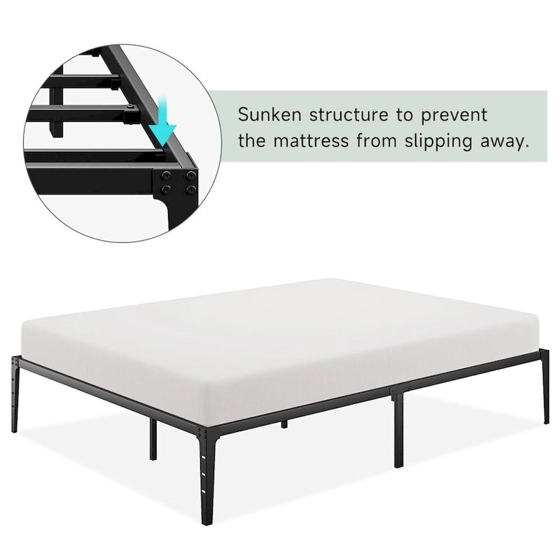Struttura Letto a Piattaforma in Metallo Nero – Nessuna Rete a Molle, Supporto a 6/12 Gambe, Singolo/Matrimoniale/Queen
