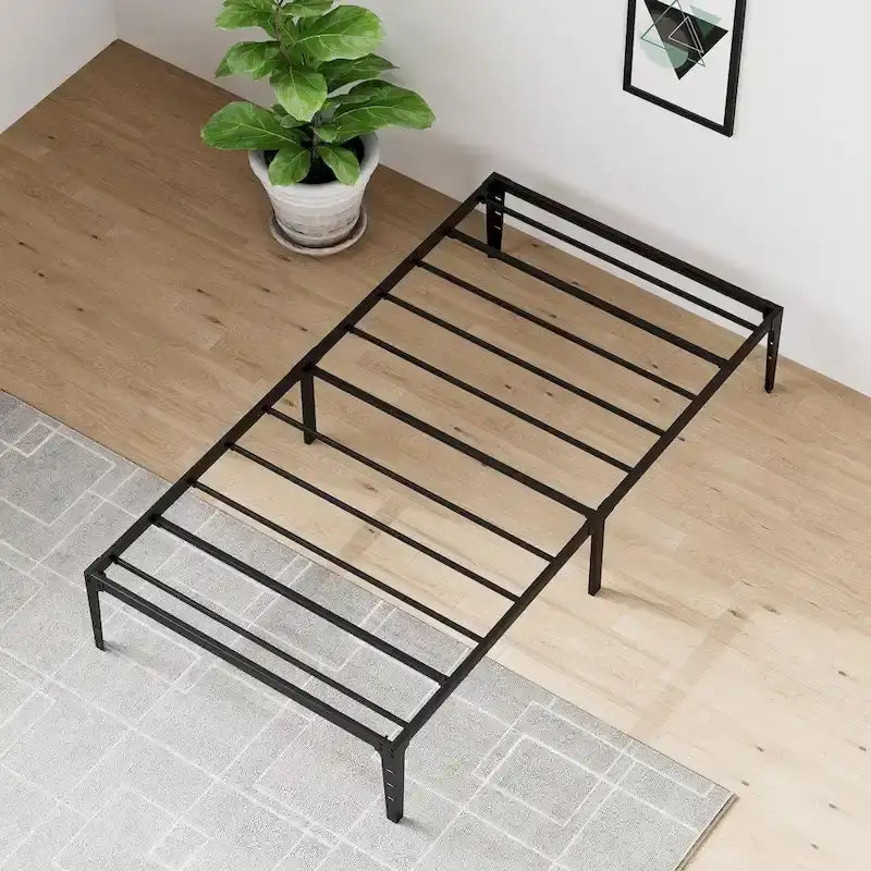 Struttura Letto a Piattaforma in Metallo Nero – Nessuna Rete a Molle, Supporto a 6/12 Gambe, Singolo/Matrimoniale/Queen
