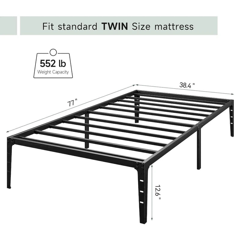 Struttura Letto a Piattaforma in Metallo Nero – Nessuna Rete a Molle, Supporto a 6/12 Gambe, Singolo/Matrimoniale/Queen