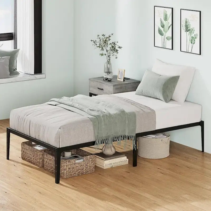 Struttura Letto a Piattaforma in Metallo Nero – Nessuna Rete a Molle, Supporto a 6/12 Gambe, Singolo/Matrimoniale/Queen