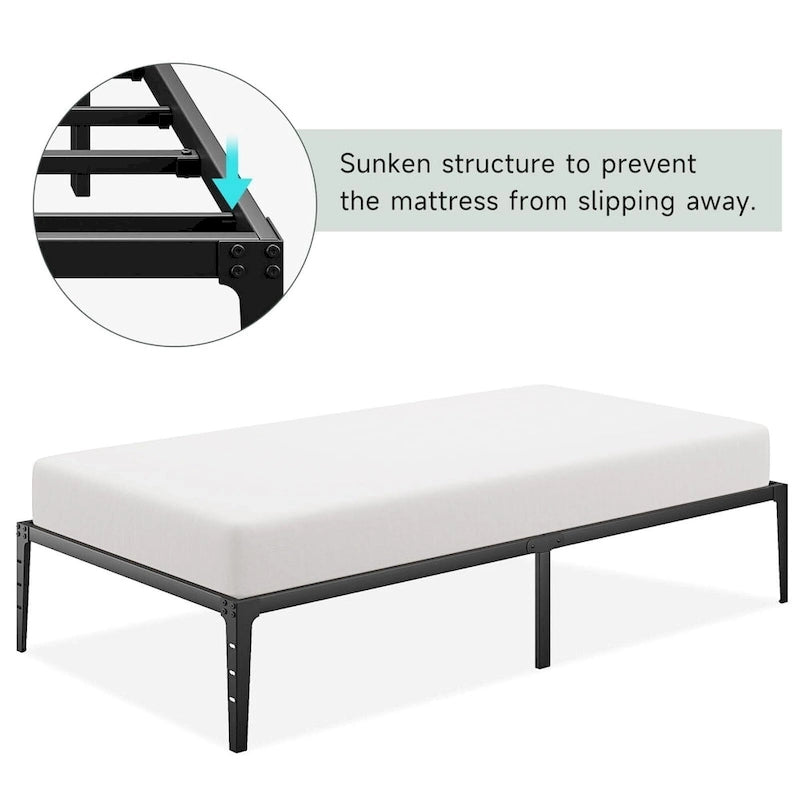 Struttura Letto a Piattaforma in Metallo Nero – Nessuna Rete a Molle, Supporto a 6/12 Gambe, Singolo/Matrimoniale/Queen