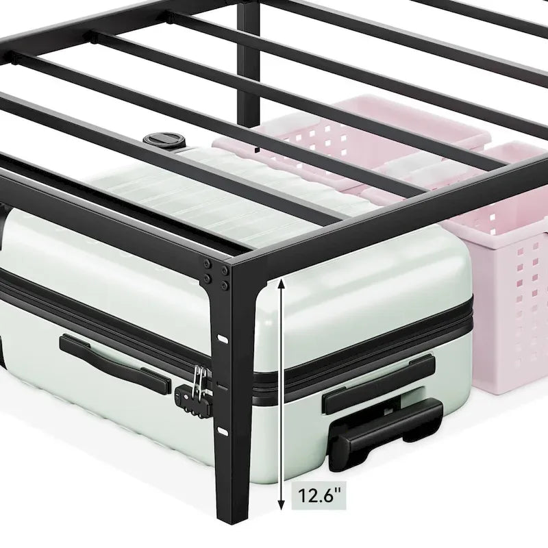 Struttura Letto a Piattaforma in Metallo Nero – Nessuna Rete a Molle, Supporto a 6/12 Gambe, Singolo/Matrimoniale/Queen