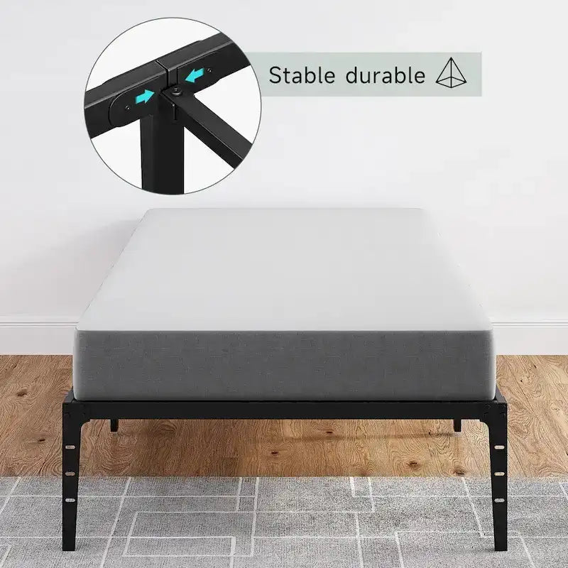 Struttura Letto a Piattaforma in Metallo Nero – Nessuna Rete a Molle, Supporto a 6/12 Gambe, Singolo/Matrimoniale/Queen