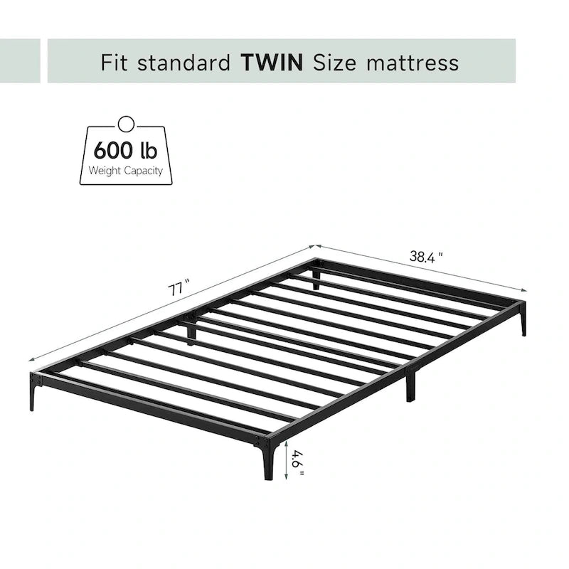 Struttura Letto a Piattaforma in Metallo Nero – Nessuna Rete a Molle, Supporto a 6/12 Gambe, Singolo/Matrimoniale/Queen