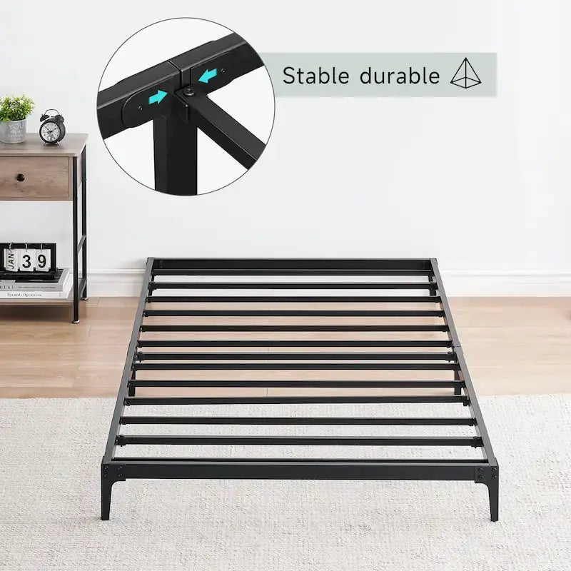 Struttura Letto a Piattaforma in Metallo Nero – Nessuna Rete a Molle, Supporto a 6/12 Gambe, Singolo/Matrimoniale/Queen
