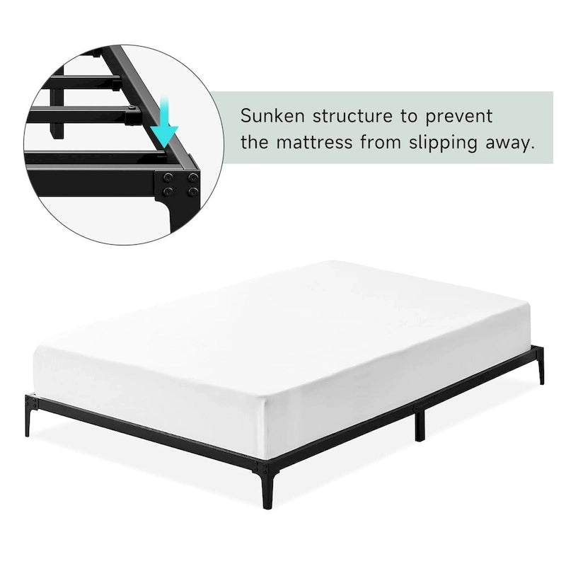 Struttura Letto a Piattaforma in Metallo Nero – Nessuna Rete a Molle, Supporto a 6/12 Gambe, Singolo/Matrimoniale/Queen
