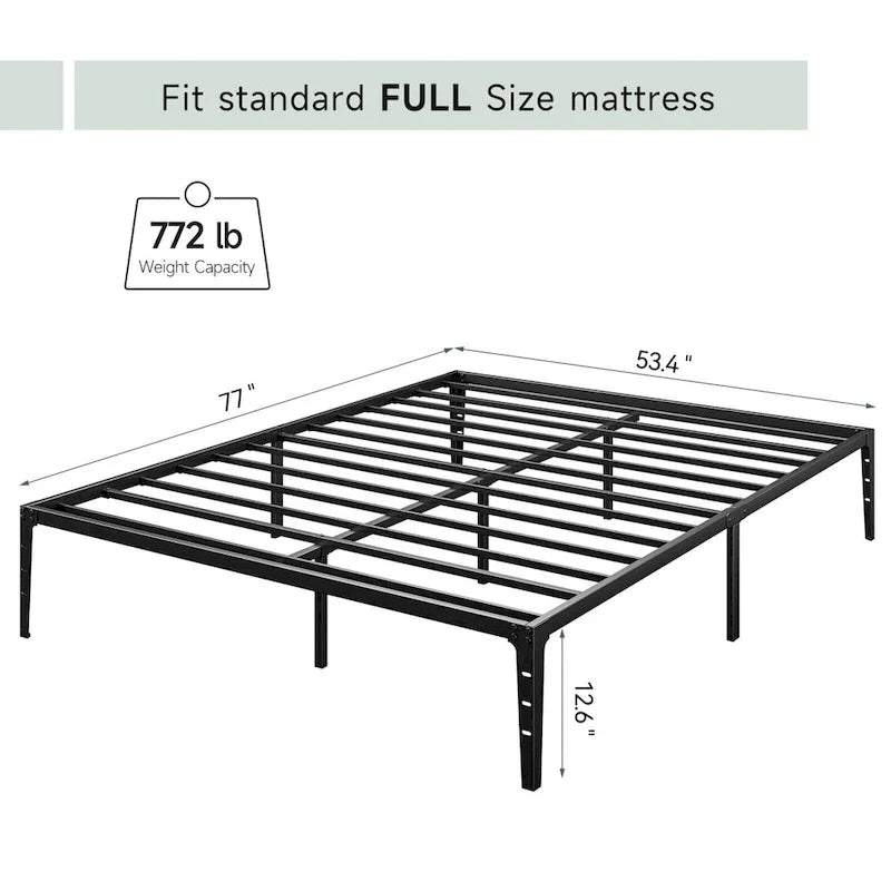 Struttura Letto a Piattaforma in Metallo Nero – Nessuna Rete a Molle, Supporto a 6/12 Gambe, Singolo/Matrimoniale/Queen