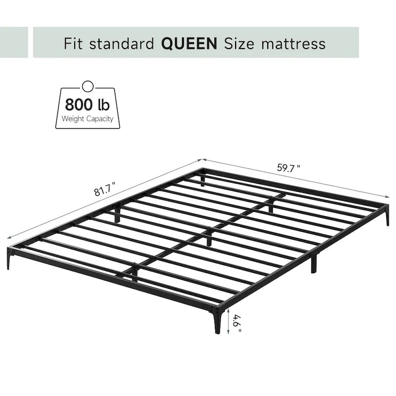 Struttura Letto a Piattaforma in Metallo Nero – Nessuna Rete a Molle, Supporto a 6/12 Gambe, Singolo/Matrimoniale/Queen