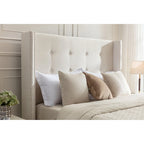 Letto matrimoniale Queen size in velluto blu / avorio – testiera capitonné ad ali, 2 persone