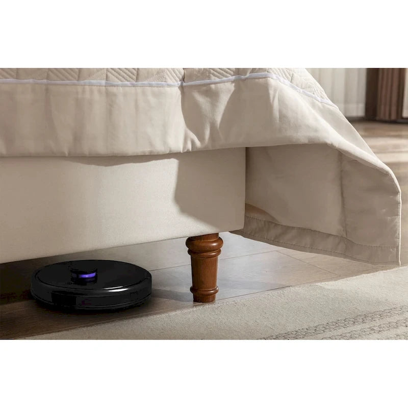 Letto matrimoniale Queen size in velluto blu / avorio – testiera capitonné ad ali, 2 persone