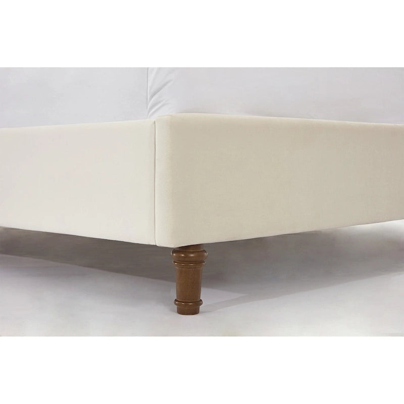 Letto matrimoniale Queen size in velluto blu / avorio – testiera capitonné ad ali, 2 persone