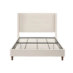 Letto matrimoniale Queen size in velluto blu / avorio – testiera capitonné ad ali, 2 persone