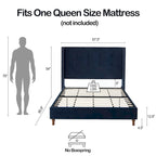 Letto matrimoniale Queen size in velluto blu / avorio – testiera capitonné ad ali, 2 persone