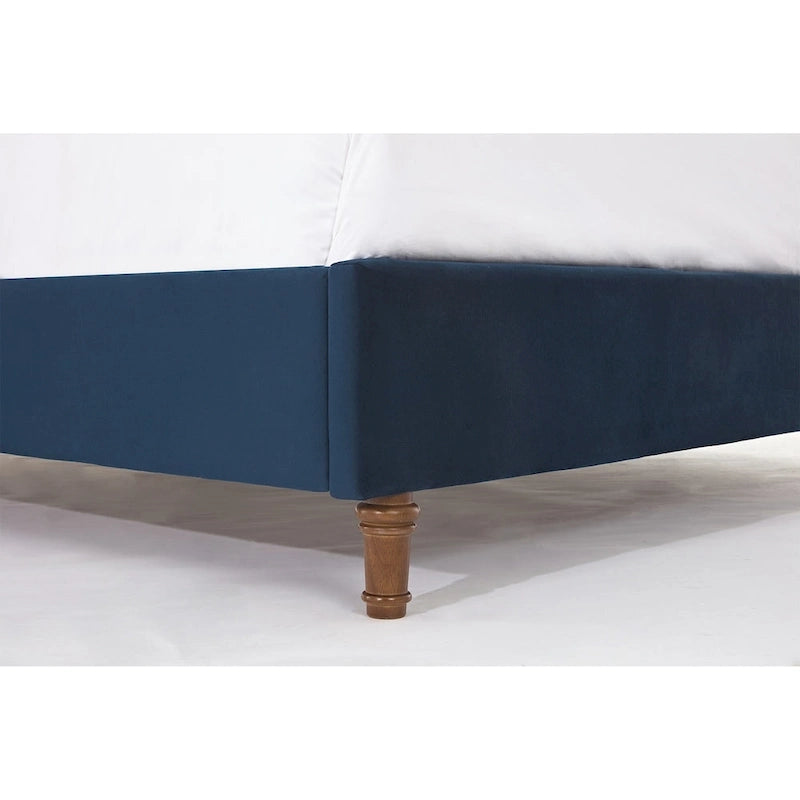 Letto matrimoniale Queen size in velluto blu / avorio – testiera capitonné ad ali, 2 persone