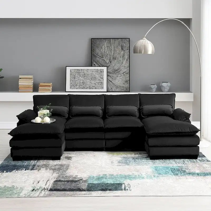 Divano componibile a U da 6 posti, in ciniglia e velluto, nei colori bianco/grigio/verde/blu/nero
