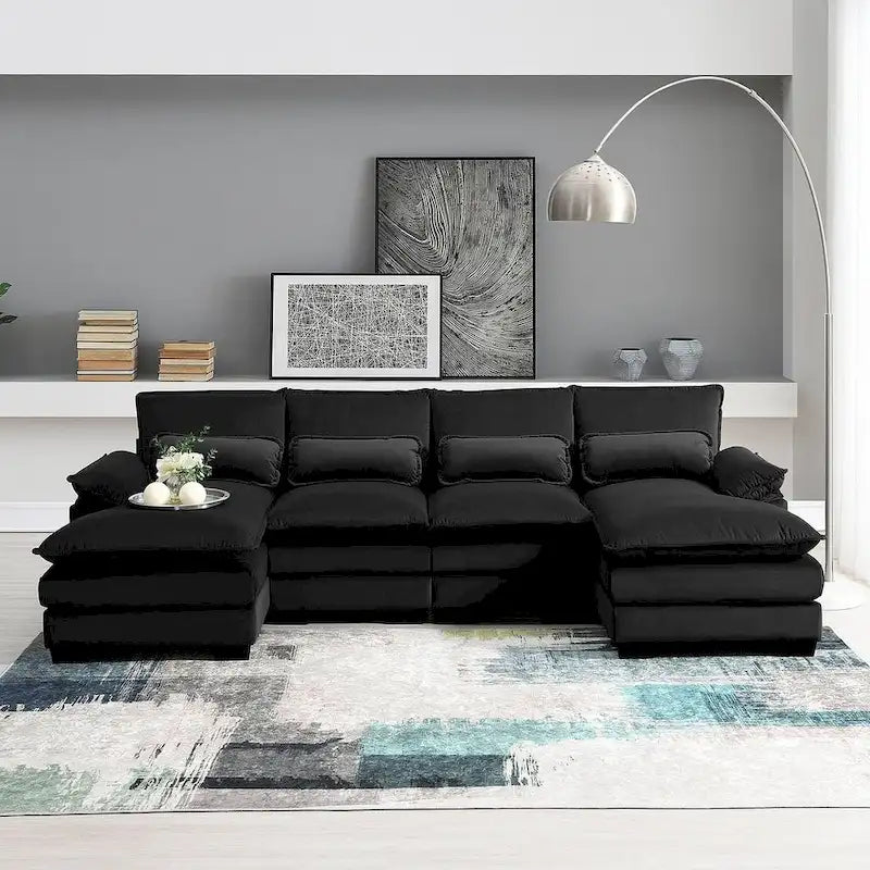 Divano componibile a U da 6 posti, in ciniglia e velluto, nei colori bianco/grigio/verde/blu/nero