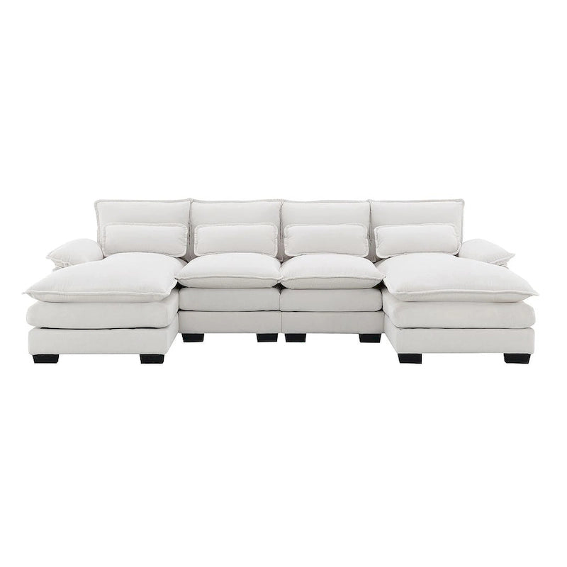 Divano componibile a U da 6 posti, in ciniglia e velluto, nei colori bianco/grigio/verde/blu/nero