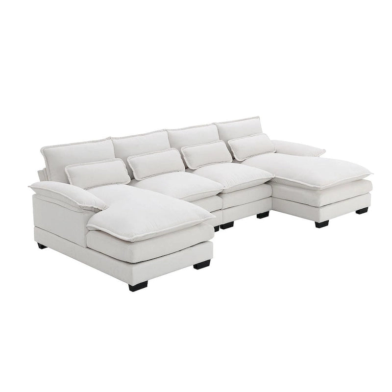 Divano componibile a U da 6 posti, in ciniglia e velluto, nei colori bianco/grigio/verde/blu/nero