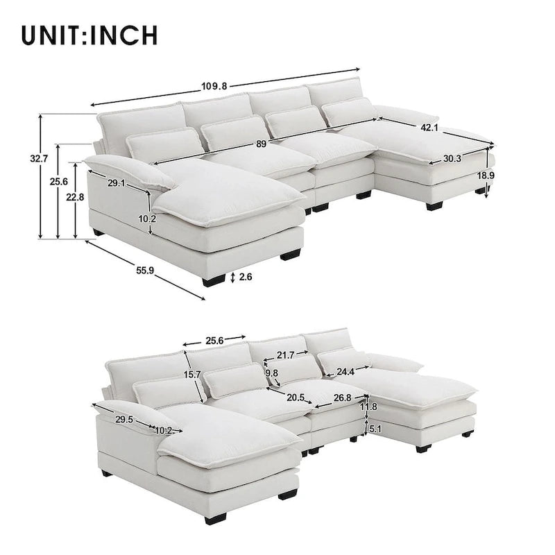 Divano componibile a U da 6 posti, in ciniglia e velluto, nei colori bianco/grigio/verde/blu/nero