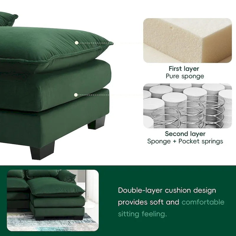 Divano componibile a U da 6 posti, in ciniglia e velluto, nei colori bianco/grigio/verde/blu/nero