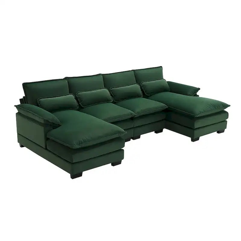 Divano componibile a U da 6 posti, in ciniglia e velluto, nei colori bianco/grigio/verde/blu/nero