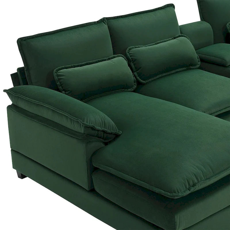Divano componibile a U da 6 posti, in ciniglia e velluto, nei colori bianco/grigio/verde/blu/nero