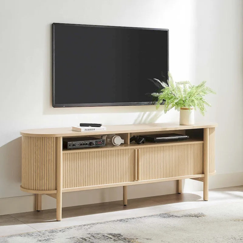 Mobile TV in rovere, stile scanalato, adatto a TV fino a 65", montaggio da 1-2 persone