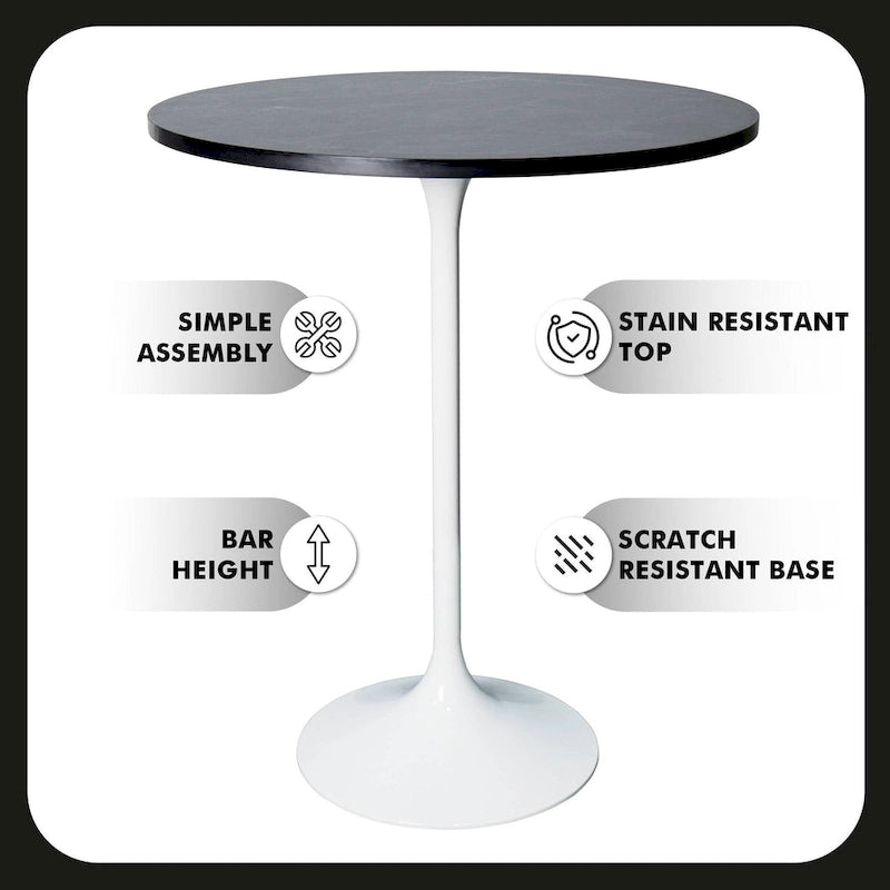 Tavolo rotondo da bar da 27", piano in MDF e base in acciaio spazzolato, 4 posti – Nero / Naturale / Marrone / Noce