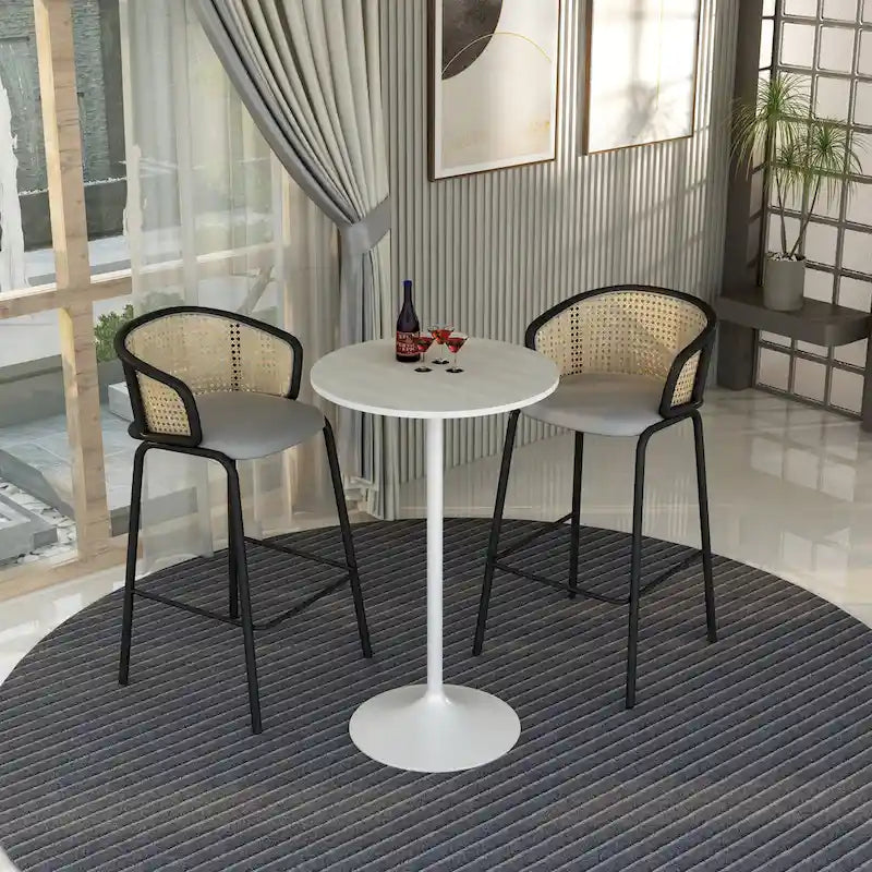 Tavolo rotondo da bar da 27", piano in MDF e base in acciaio spazzolato, 4 posti – Nero / Naturale / Marrone / Noce