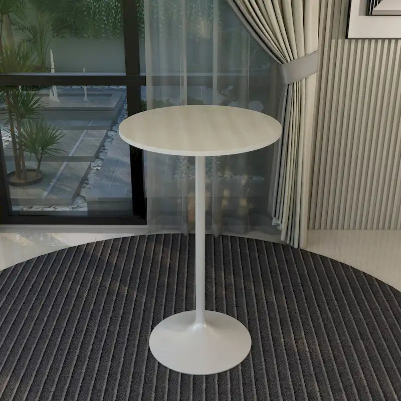 Tavolo rotondo da bar da 27", piano in MDF e base in acciaio spazzolato, 4 posti – Nero / Naturale / Marrone / Noce
