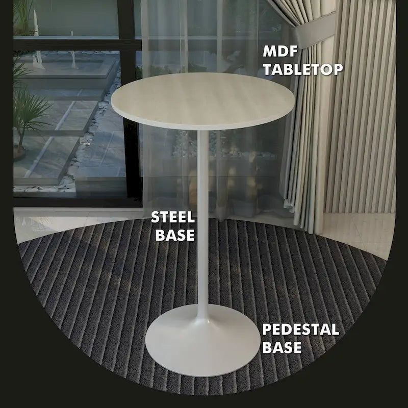 Tavolo rotondo da bar da 27", piano in MDF e base in acciaio spazzolato, 4 posti – Nero / Naturale / Marrone / Noce
