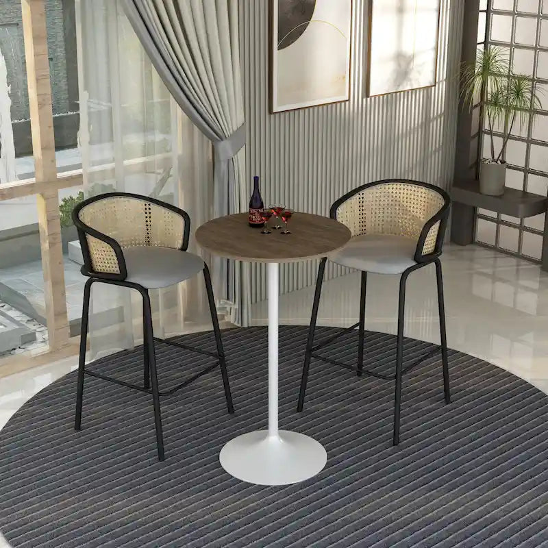 Tavolo rotondo da bar da 27", piano in MDF e base in acciaio spazzolato, 4 posti – Nero / Naturale / Marrone / Noce