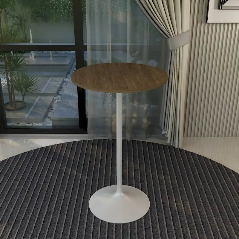 Tavolo rotondo da bar da 27", piano in MDF e base in acciaio spazzolato, 4 posti – Nero / Naturale / Marrone / Noce