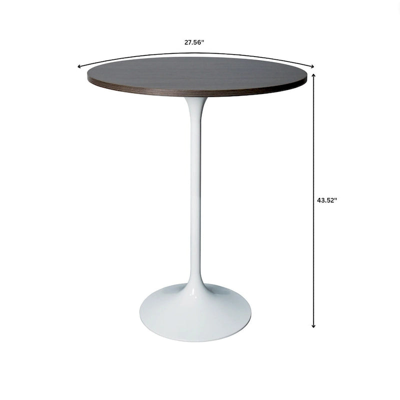 Tavolo rotondo da bar da 27", piano in MDF e base in acciaio spazzolato, 4 posti – Nero / Naturale / Marrone / Noce
