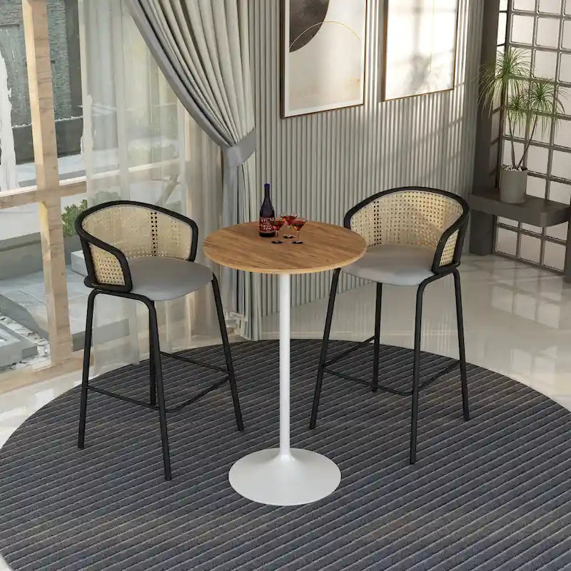 Tavolo rotondo da bar da 27", piano in MDF e base in acciaio spazzolato, 4 posti – Nero / Naturale / Marrone / Noce