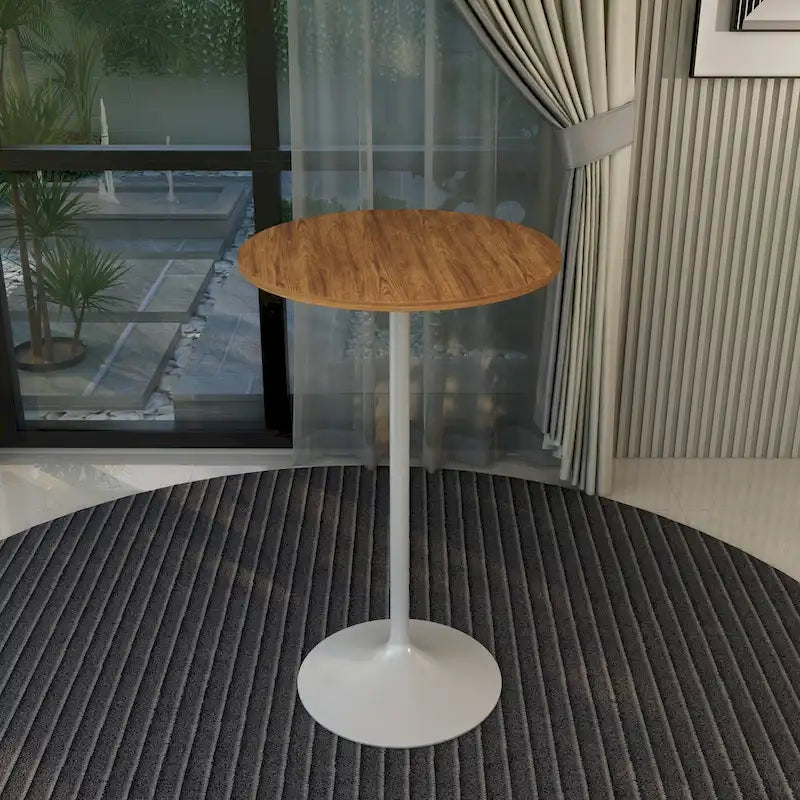Tavolo rotondo da bar da 27", piano in MDF e base in acciaio spazzolato, 4 posti – Nero / Naturale / Marrone / Noce