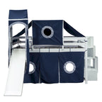House Full Loft Bed with Slide,Storage Stairs and Tent,Tower and Ladders, Playhouse Full Bed Frame for Kids