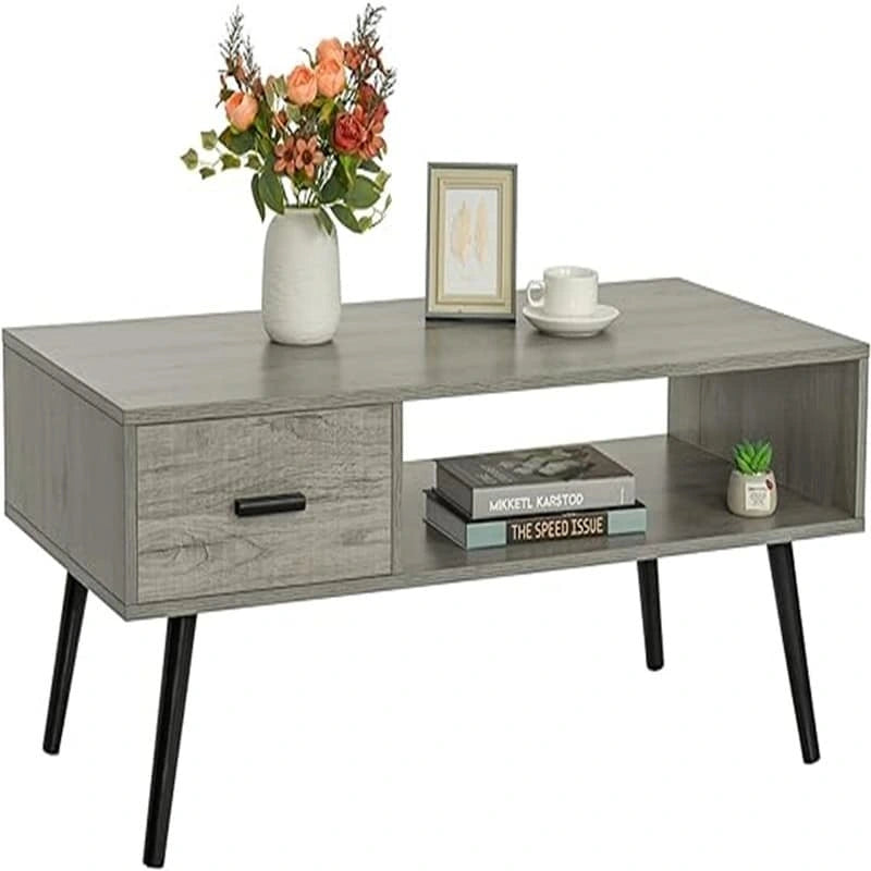 Tavolino da Salotto con Cassetto e Ripiano Aperto – Grigio Classico / Beige / Marrone Rustico / Nero