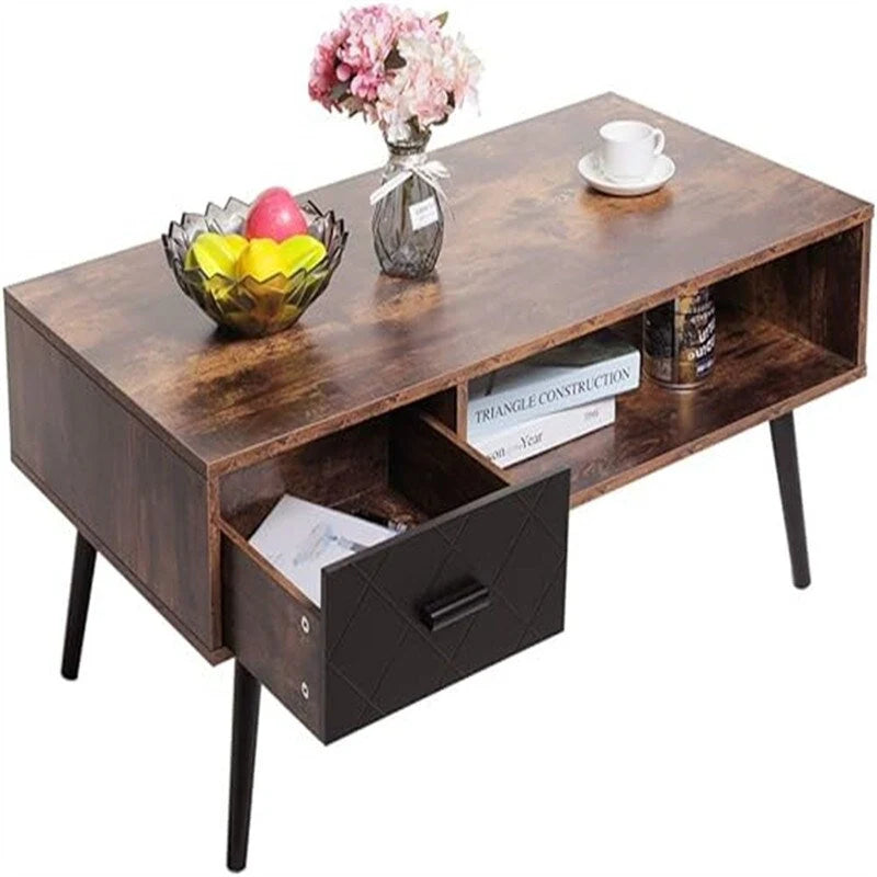 Tavolino da Salotto con Cassetto e Ripiano Aperto – Grigio Classico / Beige / Marrone Rustico / Nero
