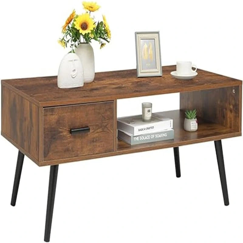 Tavolino da Salotto con Cassetto e Ripiano Aperto – Grigio Classico / Beige / Marrone Rustico / Nero