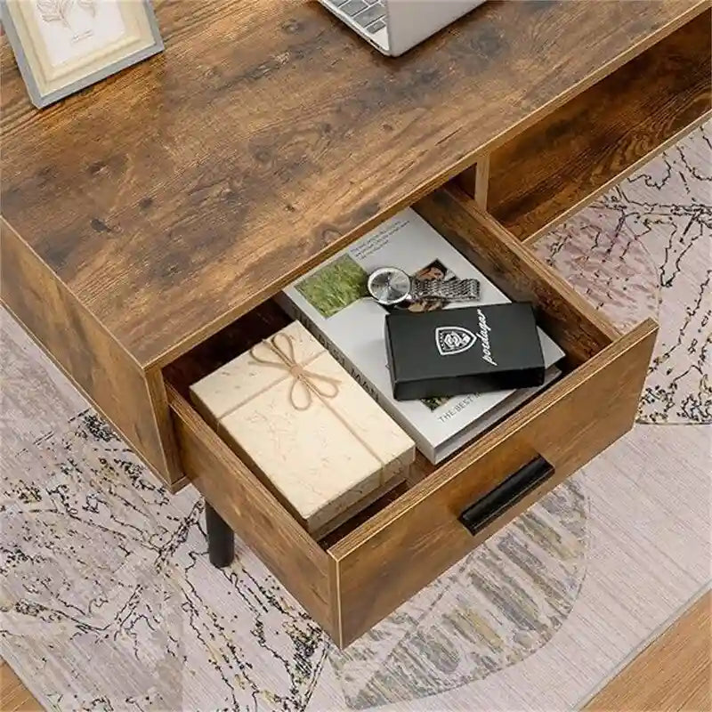 Tavolino da Salotto con Cassetto e Ripiano Aperto – Grigio Classico / Beige / Marrone Rustico / Nero