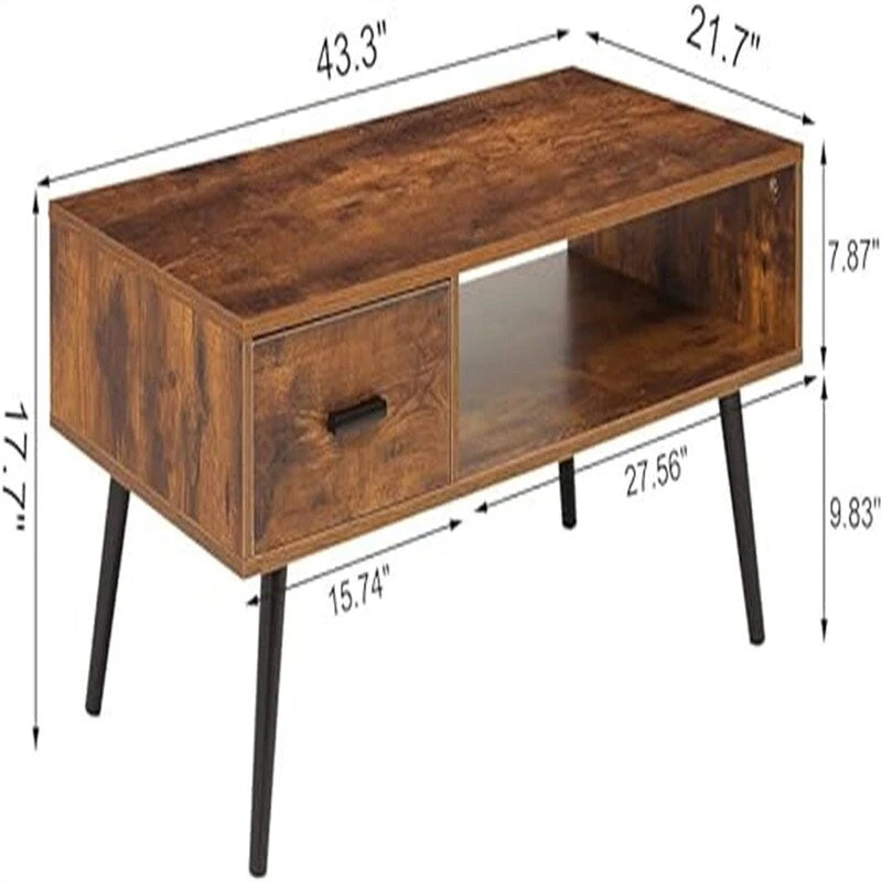 Tavolino da Salotto con Cassetto e Ripiano Aperto – Grigio Classico / Beige / Marrone Rustico / Nero