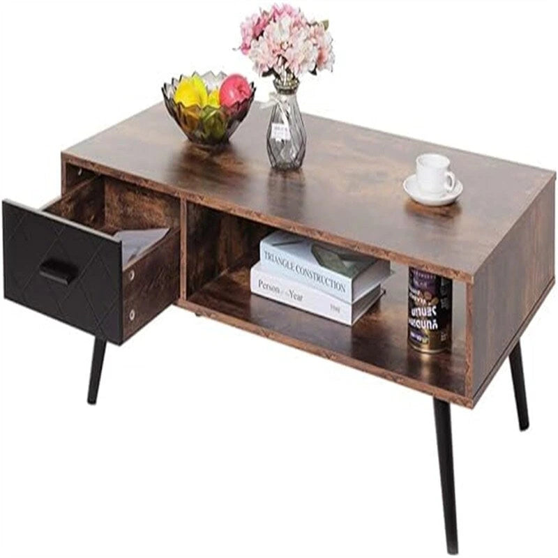 Tavolino da Salotto con Cassetto e Ripiano Aperto – Grigio Classico / Beige / Marrone Rustico / Nero